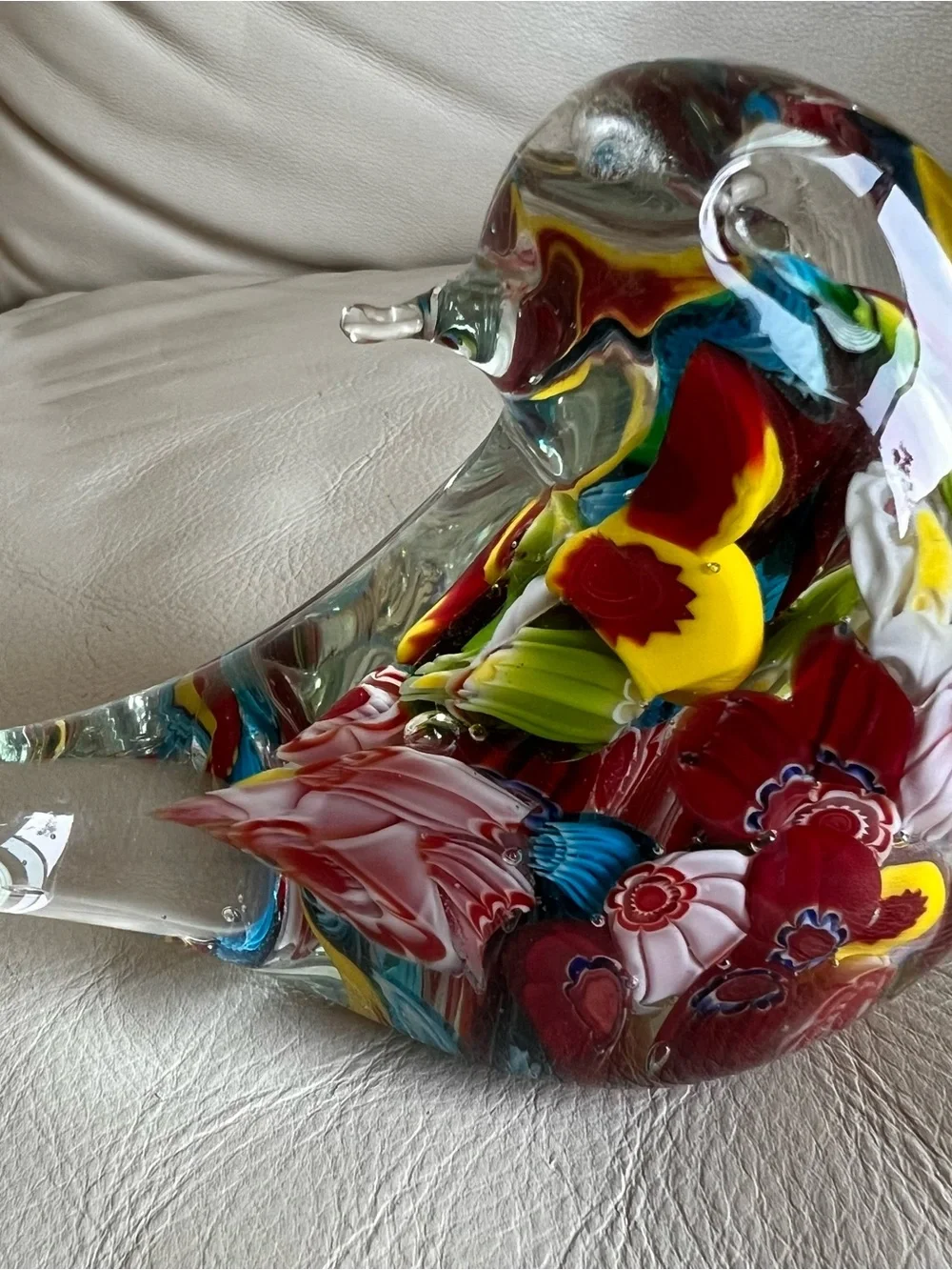 Murano Style Art Glass Bird Figurine Paperweight Colorful Millefiori